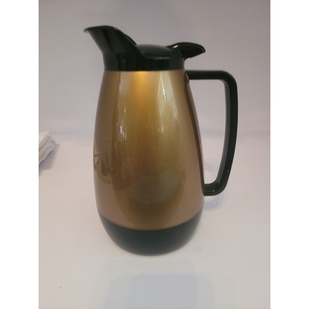 Vintage Gold Black Thermo-Serv Insulated Coffee Pot w/ Flip Top Restaurant Style
